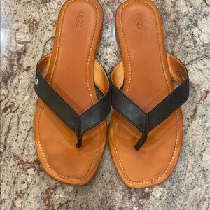 UGG Women's Flip Flop Black Leather Sander Size:12